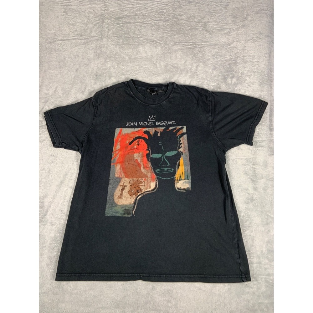 Jean-michel Basquiat T-Shirt Mens L Black Crew Neck Short Sleeve sleeves
